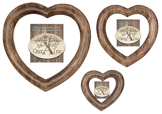 Mango Wood Set Of 3 Free Standing Or Hanging Heart Photo Frame - Click Image to Close